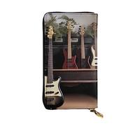 OUSIKA Portefeuille en cuir pour homme et femme - Grand porte-cartes de crédit - Pour guitare, basse, instruments de musique - Avec fermeture éclair - Porte-téléphone - Long sac à main de voyage, Noir