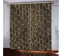 OUSIKA Rideaux Chambre Géométrie des Lignes Dorées Occultant pour d'enfant 2 Panneau avec Œillets 264x214Cm Rideau Salon Moderne Isolant Thermique Phonique Impression Décoration Polyester