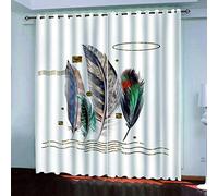 OUSIKA Rideaux Chambre Impression De Plumes De Mode Occultant pour d'enfant 2 Panneau avec Œillets 264x214Cm Rideau Salon Moderne Isolant Thermique Phonique Impression Décoration Polyester