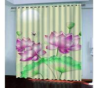 OUSIKA Rideaux Chambre Lotus Et Papillon Roses Occultant pour d'enfant 2 Panneau avec Œillets 264x214Cm Rideau Salon Moderne Isolant Thermique Phonique Impression Décoration Polyester