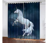 OUSIKA Rideaux Occultants 140x240Cm Animal Cheval Ciel Étoilé Bleu Chambre Enfant Impression Thermiques Isolants Anti Froid Rideaux À Oeillets pour Chambre Salon Maison Bureau Fenêtre
