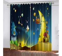 OUSIKA Rideaux Occultants 140x240Cm Château Cartoon Et Lune Chambre Enfant Impression Thermiques Isolants Anti Froid Rideaux À Oeillets pour Chambre Salon Maison Bureau Fenêtre