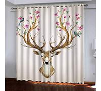OUSIKA Rideaux Occultants 140x240Cm Petit Cerf À Fleurs Roses Chambre Enfant Impression Thermiques Isolants Anti Froid Rideaux À Oeillets pour Chambre Salon Maison Bureau Fenêtre