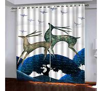 OUSIKA Rideaux Occultants 140x240Cm Petit Cerf Bleu dans La Forêt Chambre Enfant Impression Thermiques Isolants Anti Froid Rideaux À Oeillets pour Chambre Salon Maison Bureau Fenêtre