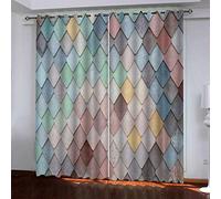 OUSIKA Rideaux Occultants 140x240Cm Quadrilatères Géométriques Colorés Chambre Enfant Impression Thermiques Isolants Anti Froid Rideaux À Oeillets pour Chambre Salon Maison Bureau Fenêtre