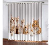 OUSIKA Rideaux Occultants Thermique Phonique 3D Animaux Famille De Chatons pour Salon Et Chambre Isolant Impression 234x230Cm Rideau Phonique A Oeillets Lot De 2 Panneaux Isolant Polyester Décoration