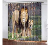 OUSIKA Rideaux Occultants Thermique Phonique 3D Animaux Lion Et Tigre pour Salon Et Chambre Isolant Impression 234x230Cm Rideau Phonique A Oeillets Lot De 2 Panneaux Isolant Polyester Décoration