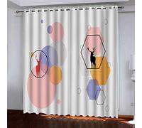 OUSIKA Rideaux Occultants Thermique Phonique 3D Carré Géométrique Rose pour Salon Et Chambre Isolant Impression 234x230Cm Rideau Phonique A Oeillets Lot De 2 Panneaux Isolant Polyester Décoration