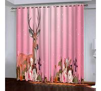 OUSIKA Rideaux Occultants Thermique Phonique 3D Élan Rose pour Salon Et Chambre Isolant Impression 234x230Cm Rideau Phonique A Oeillets Lot De 2 Panneaux Isolant Polyester Décoration