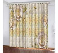OUSIKA Rideaux Occultants Thermique Phonique 3D Fleurs Blanches en Relief pour Salon Et Chambre Isolant Impression 234x230Cm Rideau Phonique A Oeillets Lot De 2 Panneaux Isolant Polyester Décoration