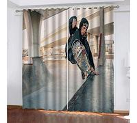 OUSIKA Rideaux Occultants Thermique Phonique 3D Sports De Skateboard pour Salon Et Chambre Isolant Impression 234x230Cm Rideau Phonique A Oeillets Lot De 2 Panneaux Isolant Polyester Décoration