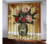 OUSIKA Rideaux Occultants Thermique Phonique 3D Vases Abstraits Rétro pour Salon Et Chambre Isolant Impression 234x230Cm Rideau Phonique A Oeillets Lot De 2 Panneaux Isolant Polyester Décoration