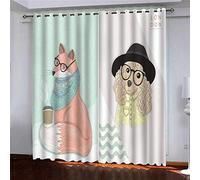 OUSIKA Rideaux Salon Imprimé Animaux Chiot Renard Rideau Occultants Thermique Anti Chaleur 280x160Cm Isolant Anti Froid pour Décoration Moderne Enfant Chambre Fenêtre Anti Bruit Polyester