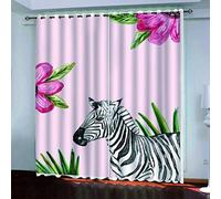 OUSIKA Rideaux Salon Imprimé Animaux Floraux Roses Zèbres Rideau Occultants Thermique Anti Chaleur 280x160Cm Isolant Anti Froid pour Décoration Moderne Enfant Chambre Fenêtre Anti Bruit Polyester