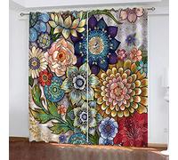 OUSIKA Rideaux Salon Imprimé Imprimé Fleurs Colorées Rideau Occultants Thermique Anti Chaleur 280x160Cm Isolant Anti Froid pour Décoration Moderne Enfant Chambre Fenêtre Anti Bruit Polyester