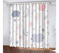 OUSIKA Rideaux Salon Imprimé Motif Étoile Et Lune Cartoon Rideau Occultants Thermique Anti Chaleur 280x160Cm Isolant Anti Froid pour Décoration Moderne Enfant Chambre Fenêtre Anti Bruit Polyester
