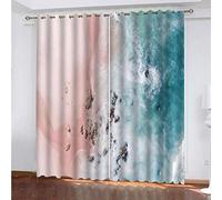 OUSIKA Rideaux Salon Imprimé Paysage De Plage Rose Et Bleu Rideau Occultants Thermique Anti Chaleur 280x160Cm Isolant Anti Froid pour Décoration Moderne Enfant Chambre Fenêtre Anti Bruit Polyester