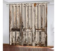 OUSIKA Rideaux Salon Imprimé Porte en Bois Blanche Rétro Rideau Occultants Thermique Anti Chaleur 280x160Cm Isolant Anti Froid pour Décoration Moderne Enfant Chambre Fenêtre Anti Bruit Polyester