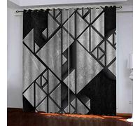 OUSIKA Rideaux Salon Voilage Occultant Thermiques 3D Géométrie Noire Et Grise en Relief Chambre Ado Impression 200x200Cm Rideau De Fenêtre Phonique Salon Moderne Isolant Polyester Cuisine Décoration