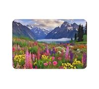 OUSIKA Tapis de bain super doux en flanelle avec imprimé de belles fleurs et montagnes - Tapis de bain antidérapant lavable - Tapis de sol décoratif pour salon, canapé, chambre à coucher