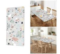 OUSIKA Terrazzo - Nappe rectangulaire lavable avec bord élastique pour fête, mariage, cocktail, banquet, festival - Motif marbre pastel - 1,5 m