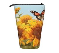 OUSIKA Trousse à crayons télescopique avec motif tournesol et papillon pour homme et femme, Noir , Taille unique