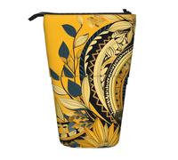 OUSIKA Trousse à crayons télescopique avec motif traditionnel sur fond jaune - Pour homme et femme, Noir , Taille unique