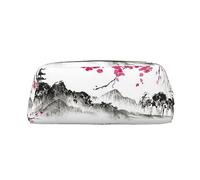 OUSIKA Trousse de maquillage Mount Fuji avec cerise, trousse à crayons en cuir, trousse de toilette de voyage, sac de rangement quotidien pour femme, doré, One Size