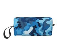 OUSIKA Trousse de maquillage portable à motif camouflage bleu pour femme, sac de rangement de voyage, sac de réception quotidienne, trousse de toilette de grande capacité, blanc, taille unique, blanc,