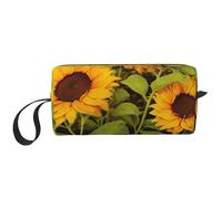 OUSIKA Trousse de maquillage portable avec motif tournesol pour femme - Sac de rangement de voyage - Grande capacité - Blanc - Taille unique, blanc, Taille unique