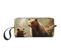 OUSIKA Trousse de maquillage portable avec ours mignons jouant dans l'arbre pour femme, sac de rangement de voyage, trousse de toilette de grande capacité, blanc, taille unique, blanc, Taille unique