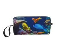 OUSIKA Trousse de maquillage portable avec poissons tropicaux et coraux pour femme, sac de rangement de voyage, trousse de toilette de grande capacité, blanc, taille unique, blanc, Taille unique