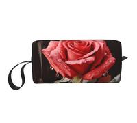 OUSIKA Trousse de maquillage portable avec roses rouges et amour pour femme, sac de rangement de voyage, trousse de toilette de grande capacité, blanc, taille unique, blanc, Taille unique