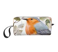 OUSIKA Trousse de maquillage portable pour femme avec imprimé floral et rouge-gorge, sac de rangement de voyage, trousse de toilette de grande capacité, blanc, taille unique, blanc, Taille unique