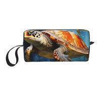 OUSIKA Turtle Swimming in the Sea Trousse de maquillage portable pour femme - Sac de rangement de voyage - Grande capacité - Blanc - Taille unique, blanc, Taille unique