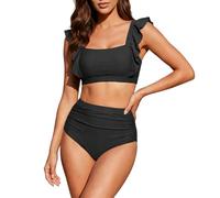 OUSIMEN Maillot De Bain Femme 2 Pieces Taille Haute Gainant Encolure Carrée Bordure À Volants Bretelles Réglables Bikini Maillots Deux Pièces