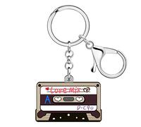 OUSIO Acrylique 70's 80's 90's Coloré Rétro Bande Cassette Porte-Clés Pour Femme Hip Hop Rose Porte-Clés Musique Thématique Fête Cadeaux (Marron)