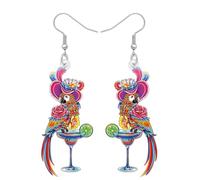 OUSIO Acrylique Nouveauté Ara Boucles D’Oreilles Oiseaux Tropicale Bandes Fleurs Arbres Poids Léger Femmes Cadeaux De Vacances Hawaii Beach Party Accessoires (Rose)