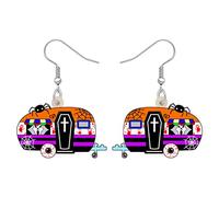 OUSIO Boucles d'oreilles fantaisie en acrylique pour Halloween, motif voiture de monstre, mauvais yeux, dessin animé, diable, bus touristique, bijoux légers pour femmes, cadeaux pour le jour des morts