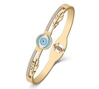 OUSIO Bracelet jonc en acier inoxydable plaqué or 18 carats et argent avec breloque mauvais œil bleu pour femme - Cadeau tendance pour Halloween, anniversaire, Noël, Medium, Acier inoxydable, Cristal