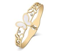 OUSIO Bracelets papillon coquillage en acier inoxydable plaqué or 18 carats avec strass gracieux papillon manchette bracelets jonc insectes bijoux printemps été breloques cadeaux pour femme, Medium