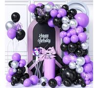 Ousuga Arche Ballons Noir Violet Argent,103Pièces Kit Guirlande Mat Ballon Noir Violet Métallisé Argent Confettis Hommes Femmes Mariage Anniversaire Nuptiale Douche Graduation Valentin Halloween Déco