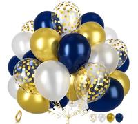 Ousuga Ballons Bleu Blanc et Doré, 30 Pièces 12 Pouces Ballons Blanc Bleu Marine Dorés Métallisé Confettis Latex Hélium Ballon pour Fête Anniversaire Mariage Remise des Diplômes Baby Shower Décoration
