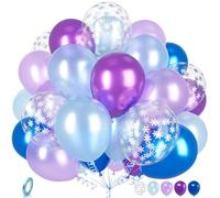 Ousuga Ballons Bleu Violet Blanc, 30 Pièces 12 Pouces Métallisé Chrome Violet Bleu Argent Flocon Neige Confettis Latex Ballon pour Fille Frozen Anniversaire Baby Shower Baptême Princesse Winter Fête