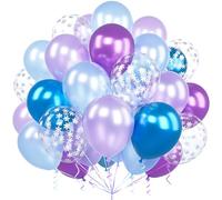 Ousuga Ballons Bleu Violet Blanc, 60 Pièces 12 Pouces Métallisé Chrome Violet Bleu Argent Flocon Neige Confettis Latex Ballon pour Fille Frozen Anniversaire Baby Shower Baptême Princesse Winter Fête