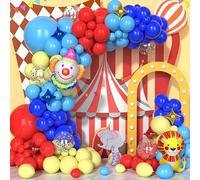 Ousuga Ballons Cirque Carnaval 130Pièces, Ballon Rouge Bleu Jaune Confettis Clown Lion Arc-en-ciel Ballon Guirlande Arche Quatre Branches Enfant Garçon Fille Décoration Anniversaire Fête