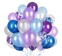 Ousuga Ballons Frozen 50 Pièces 12 Pouces en Violet Blanc Bleu, avec Impression Flocons de Neige, pour Fêtes d'Anniversaire, Baptême et Noël
