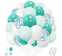 Ousuga Ballons Hélium Latex 50Pcs 12" Bleu Sarcelle/Blanc à Confettis - Décoration Fête Anniversaire Garçon, Baby Shower, Mariage