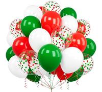Ousuga Ballons Noël, 60 Pièces 12 Pouces Blanc Rouges Verts Confettis Latex Ballon Baudruche avec Ruban pour Enfant Filles Garçons Fête Anniversaire Baby Shower Mariage Baptême Festival Décoration