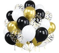 Ousuga Ballons Or Noir, 60 Pièces 12 Pouces Métallique Chrome Or Noir Confettis Latex Hélium Ballons Ruban pour Filles Garçons Enfant Fête Anniversaire Mariage Baptême Festival Baby Shower Décoration
